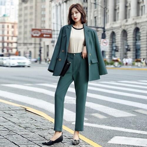 Ladies Suit New Autumn And Winter Double-Breasted Long-Sleeved High-Uality Elegant Blouse Slim Casual Two-Piece Trousers 2020