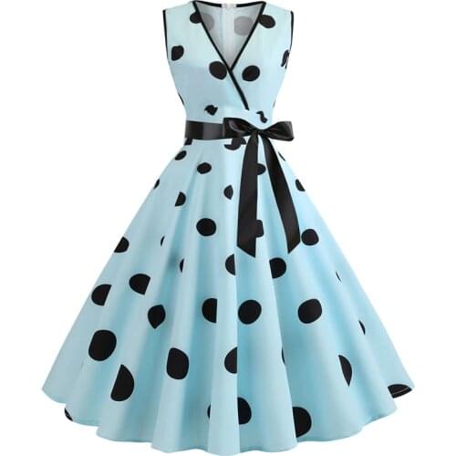 Print Robe Femme Vintage Dress Women Summer Polka Dot Casual Swing Vestidos Elegant Pin Up Rockabilly Party Dress Plus Size