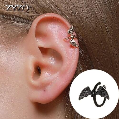 ZYZQ Gothic Halloween Bat Ear Clip Retro Copper Wings Without Pierced Ear Bone Clip Nightmare Before Christmas Jewelry