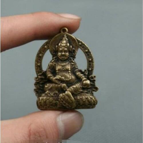 1.6" Nepal Tibetan Buddhism Bronze Yellow Jambhala Wealth God Amulet Pendant