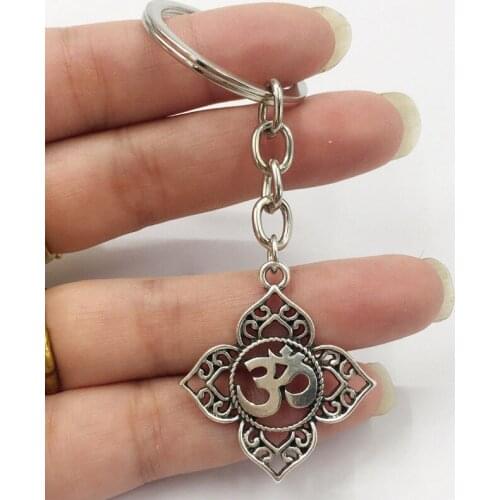 1Pcs Filigree OHM OM AUM Buddha Lotus silver keychain pendant , Buddhist, yoga Keychain
