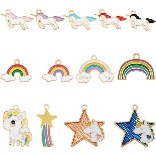 Julie Wang 13PCS Enamel Mixed Unicorn Rainbow Charms Star Pendants Alloy Necklace Bracelet Jewelry Making Accessory
