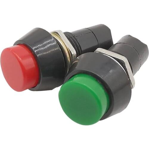 2Pcs 3A 250V PBS-11A Plastic Self Locking Switch Round 12mm Button Switch Green/Red Push Button