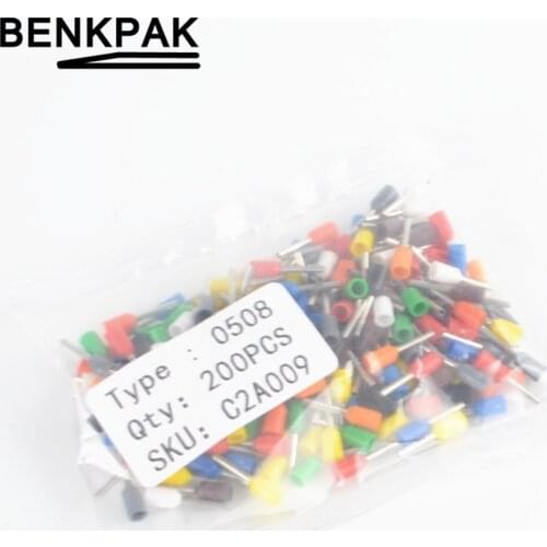 200pcs/lot E0508 Tubular Cold Pressure Connector Electrical Terminals Cable Crimps