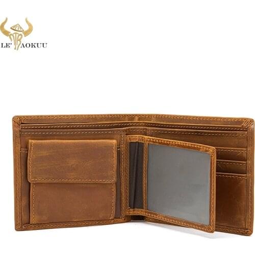 2021 Luxury Male Real leather Designer Retro Snap Zipper Business Card Holder Travel Horizontal Mens Wallet Simple Purse 15482