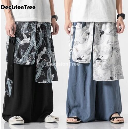 2021 traditional chinese dragon wide leg harem pants men japanese style harajuku streetwear loose cotton bottom trousers