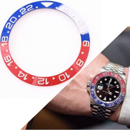 38mm ceramic watch bezel bezel adapted to rlx sub diving Greenwich type GMT-MASTER watch red and blue two-color ring