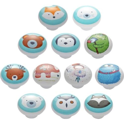 4 Pieces Children Ceramic Round Cartoon Pattern hand for Closet Door Cabinet Drawer
