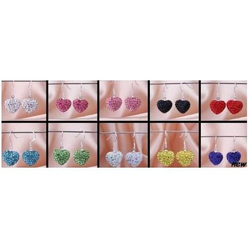 5pair/lot silver plated Rhinestone clay micro pave disco mix multicolor Crystal Beads white Heart drop earrings v753