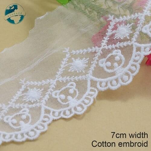 5yards 7cm white lace cotton embroidery lace french lace ribbon fabric guipure diy trims warp knitting sewing Accessories#3692