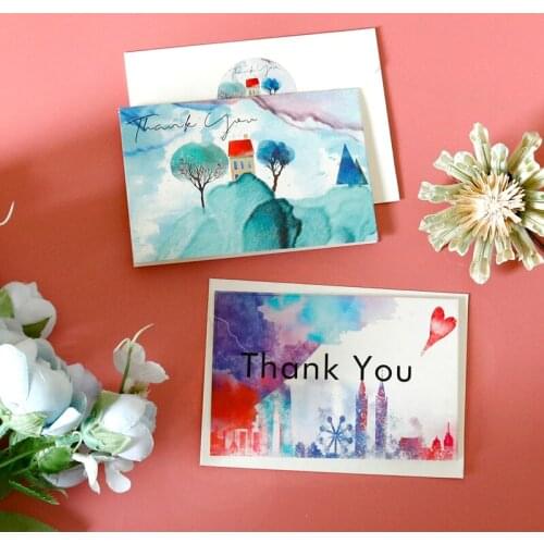 Watercolor Thank You Cards Castle Flower Tree Greeting Cards with Envelopes Stickers Wedding Party Invitation Postcard 6sets