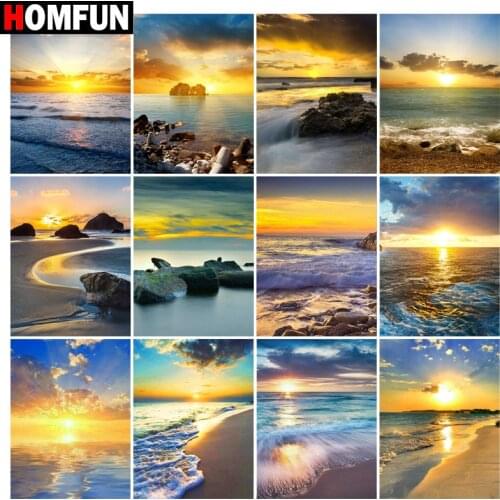 HOMFUN Diamond Embroidery DIY Diamond Painting Cross Stitch Kit "sea sunrise landscape" 5D Needlework Diamond Home Decoration