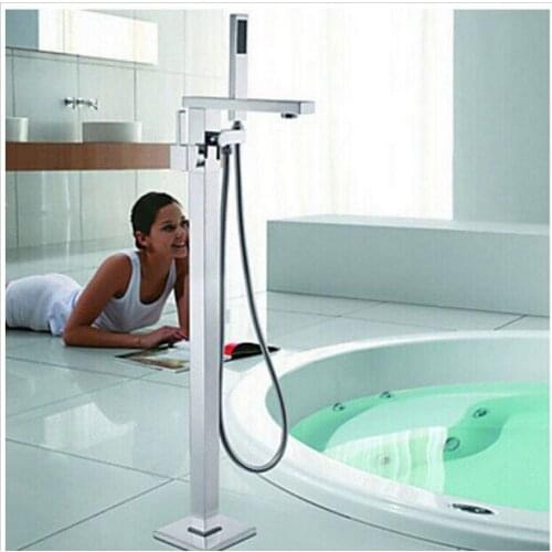 Free shipping NEW Floor Mounted Free Standing Bathtub Faucet Shower Set Tub Filler Mixer Tap 002