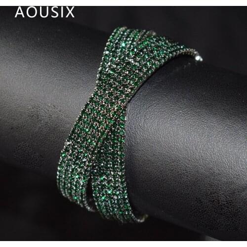 Luxurious White Green Crystal Cross Cuff Bracelet for Women with Bling Wrap Bracelets Wedding Party Jewelry Cuff Bracelets Gift