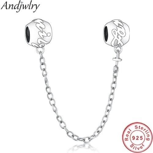 925 Sterling Silver Family Forever Safety Chain Charm Fit Original Pandora Charms Bracelet Bangle DIY Jewelry Women 925 Berloque
