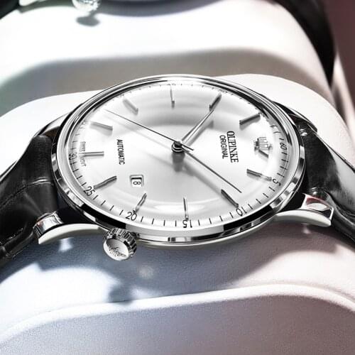 OUPINKE Original Swiss movement Luxury Ultra Thin Watch Men Automatic Mechanical Slim Leather Wrist Watches Relogio Masculino