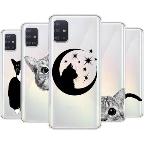 Cute Cat Shadow For Samsung Galaxy A01 A11 A12 A22 A21S A31 A41 A42 A51 A71 A32 A52 A72 A02S Soft Phone Case