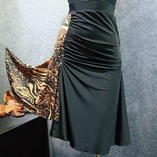 Black Leopard Sexy Latin Dance Skirt For Women Cha Cha Salsa Performance High Grade Standard Dancing Dresses Half Skirt DL4080