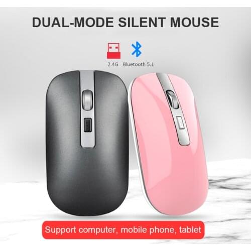 CHYI Dual Mode Bluetooth 5.1 + 2.4G Wireless Mouse Rechargeable Silent Computer Mouse 1600 DPI USB Optical Slim Mice For Laptop