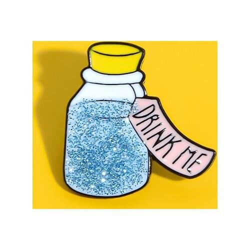 Sparkling Bottle Enamel Pin Space Cosmic Universe Magical Glitter Wanderlust Jewelry Badge Brooches Lapel Pins for Kids Friends