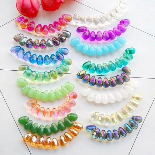 FishPeach 6*9MM 10Pcs/Pack Water Drop Multicolor Czech Glass Beads for Jewelry Making DIY Handmade Bracelet Necklace Wholesale