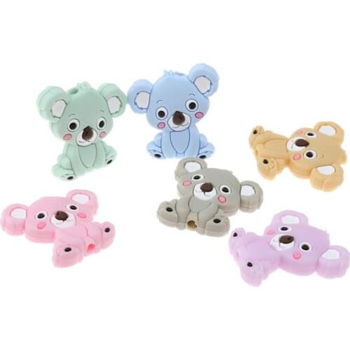 Fkisbox 15pcs Cute Koala Beads Mini Silicone Animal Teether Bead Bpa Free Babies Teething Jewelry Making Soother Newborn Gifts