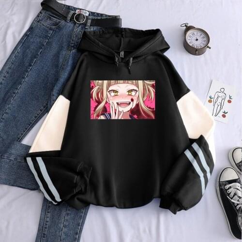 Harajuku Anime My Hero Academia Himiko Toga Kawaii Cartoon Women Hoodies Boku No Hero Academia Men Winter Patchwork Sweatshirts