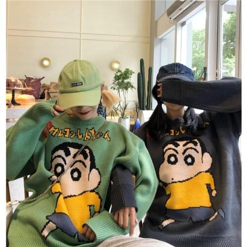 Harajuku Retro Sweater Women 2021 Fall/Winter New Childlike Crayon Shinchan Lazy Sweater Top Sweaters for Women Women Clothes