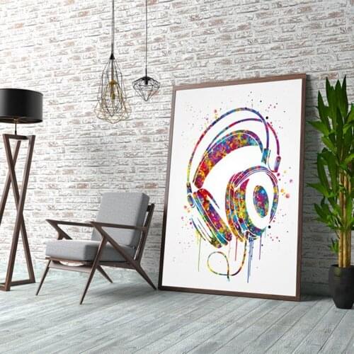 Watercolor Graffiti Art Poster Headset Headphone Runner Picture Canvas Man Gift Room Wall Decor Art Paintings Frameless