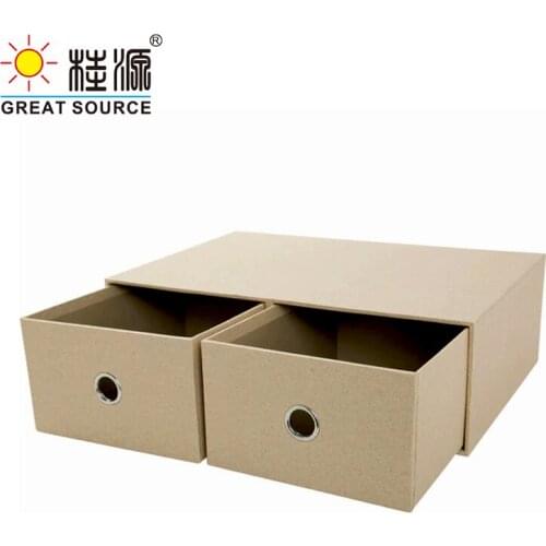 2 Drawers Cabinet Cardboard Office Desk Top Organizer Home Storage One Layer Cabinet Beige Faux Linen Natural Wood Paper(2PCS)