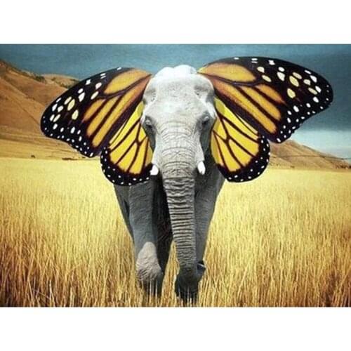 Keixnzu Paint With Diamond Embroidery "Butterfly elephant" Diamond Painting Full Square Round Picture Of Rhinestone Decor gf1