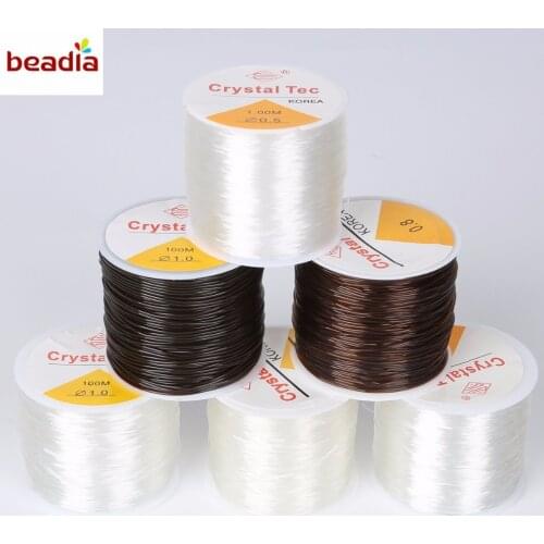 Round Elastic Line Dia 0.5/0.6/0.8/1.0mm 45-100m Transparent / Brown Color Crystal Beading Cord String Thread for DIY Necklace