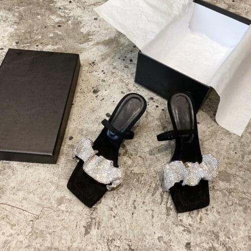 Summer Women Lady Black SQUARE Toe Slingback High Heels Shoes Sandals Pumps SLIPPERS loafer flip square heel Luxury Designers