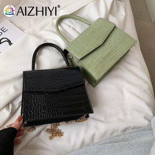 Mini Shoulder Bags Retro Women PU Leather Alligator Pattern Shoulder Messenger Bag Pure Color Small Handbag for Women