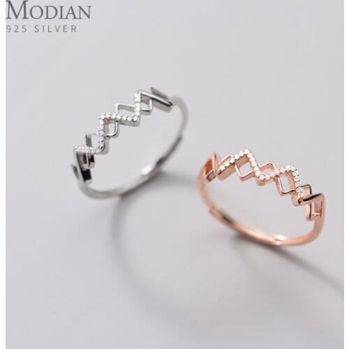 Modian Radiant Zircon Geometric Cross Line Irregular Rings for Women Genuine 925 Sterling Silver Resizeable Rings Fine Jewelry