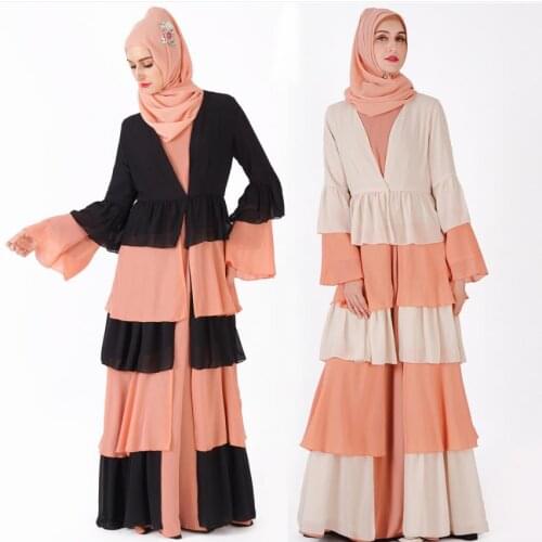 Muslim adult cool full length abaya Arab Cascading ruffles muslim abaya Dress Musical Robe prayer cardigan dress wq1224 dropship