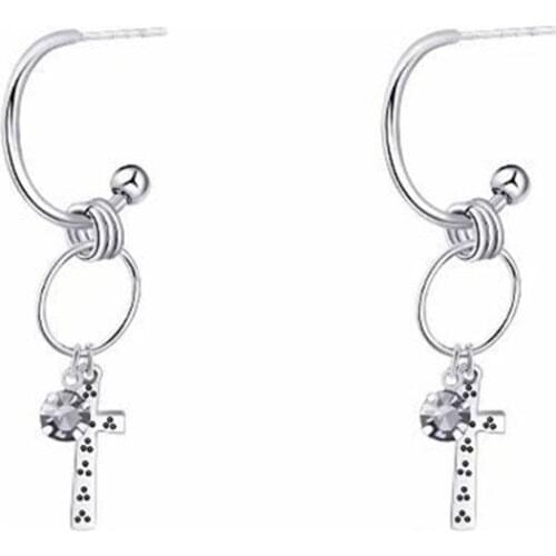 MWSONYA New Korean Version Retro Cross Pendant Earrings Fashion Crystal Elegant for Women Semicircle Earrings Jewelry Gifts
