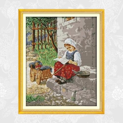 Peasant girl Patterns Cross Stitch Kits Counted 14CT 11CT Printed Fabric DIY Handwork Embroidery Needlework Crafts Wholesale