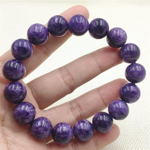 Genuine Natural Purple Charoite Bracelet From Russia 12mm Charm Round Beads From Russia Fashion Stone For Women Men AAAAA