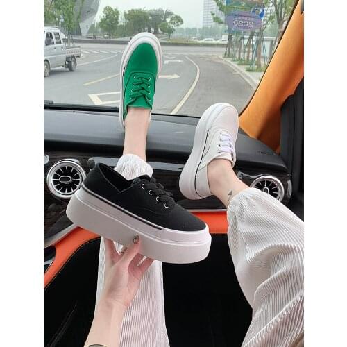 Thick-soled height-increasing shoes candy color canvas shoes lace-up casual shoes white shoes single shoes two-wear women shoes