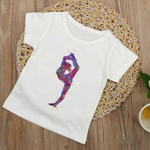 2020 Girls Clothes Gymnastics Painted Novelty Feather Love Pattern Printed T Shirt Girl Harajuku Kids Tshirt Boys Tshirts