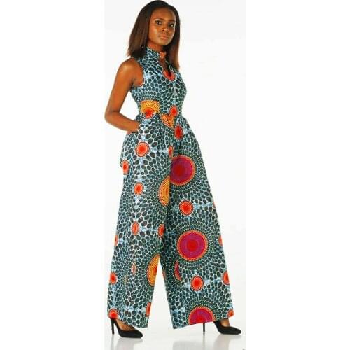 African Clothes for Women 2021 Summer African Women Sleeveless Printing Polyester Long Jumpsuit African Clothing