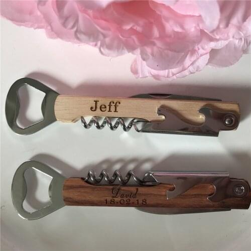 Personalized Company Logo Engraved Wood Corkscrew Custom Wine Opener Wedding Gift for Groomsmen Wooden Beer Bottle Opener