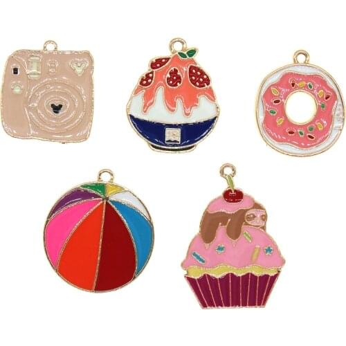 5pcs Enamel Camera Strawberry Ice cream Donut Rubber Ball Cake Charms For Jewelry Making DIY Bracelet Earring Necklace Findings