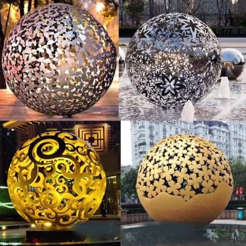 Manufacturer Custom Stainless Steel Sculpture Garden Outdoor Luminous Stainless Steel Hollow Ball SUS 304