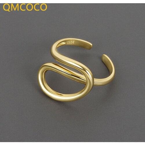 QMCOCO 925 Silver Rings For Women New Fashion Simple Irregular Bending Twine Geometric Birthday Party Jewelry Gifts