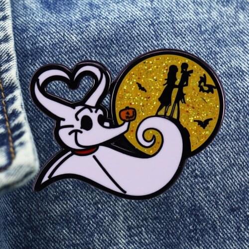 Christmas Eve Thriller Zero Dog And Shining Moon Brooch Originality Lapel Badge Collect Denim Jacket Backpack Pin Decoration