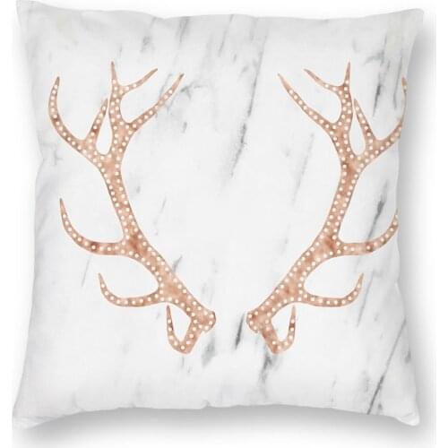 Rose Gold Antlers On Marble Square Pillow Case Cushions for Sofa Modern Pattern Custom Cushion Covers