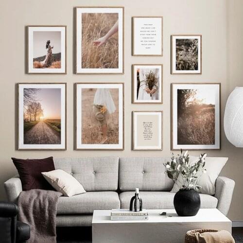 Country Road Woman Flower Quote Wall Art Canvas Painting Nordic Posters And Prints Landscape Wall Pictures For Living Room Decor