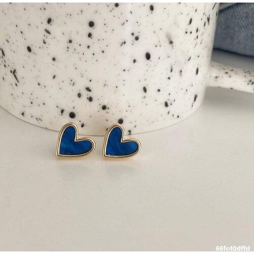 XIYANIKE Small Blue Heart Stud Earrings Geometric Alloy Ear Accessories 2021 For Women Girls Fashion Party Jewelry Gift Brincos